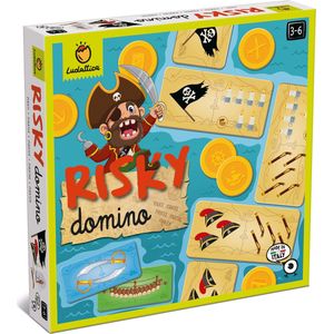 Ludattica Risky Domino: PIRATEN, 22,5x22,5x4cm, met 36 dominotegels, 32 spelkaartjes en instructies, 3+