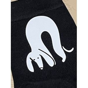 Teckel - sokken - 1 paar sokken - teckelprint - maat 35/39 - zwart - witte print - kromme teckel - hond - dachshund - teckelsokken - teckel sokken