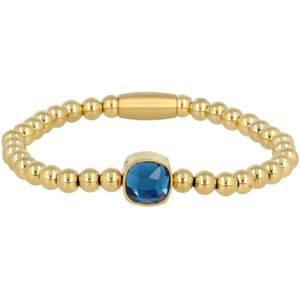 *Bedelarmband met blauwe krisstalglazen bedel - Mooie gouden dames armband met blauwe bedel - Met luxe cadeauverpakking