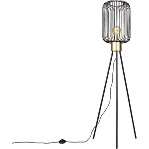 QAZQA mayelle - Moderne Vloerlamp | Staande Lamp - 1 lichts - H 144 cm - Zwart Goud - Woonkamer | Slaapkamer | Keuken