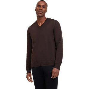 FALKE Basic Lambswool V-Neck elegante klassieker wol trui heren bruin - maat S