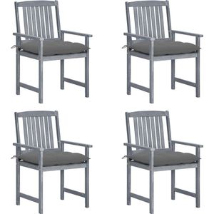 VidaXL Tuinstoelen 4 st met Kussens - Massief Acaciahout Grijs