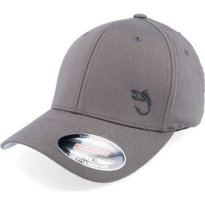 Hatstore- Black Fish Hook Logo Dark Grey Flexfit - Skillfish Cap