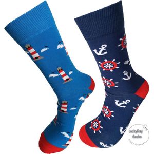 Verjaardag cadeautje voor hem - Vuurtoren Mismatch Sokken - sokken - Valentijnsdag cadeau - Leuke sokken - Vrolijke sokken - Luckyday Socks - Sokken met tekst - Aparte Sokken - Socks waar je Happy van wordt - Maat 40-46