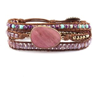 Marama - wikkelarmband Pink Desire - edelsteen Rhodoniet - verstelbaar - 60 cm. - damesarmband