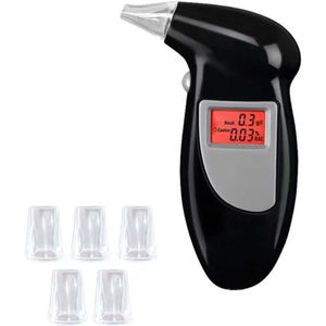 Promillage Meter Alcohol - Met 5 Mondstukken - Alcohol Tester - Groot Bereik - Werkt Snel - Blaastest - Zwart