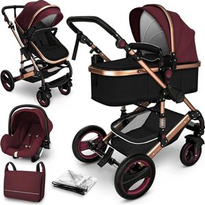 Kinderwagen 3 in 1 - met luiertas - Bordeaux/Goud