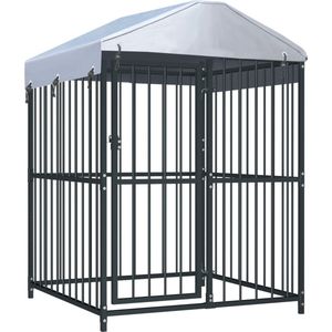 The Living Store Hondenkennel - Grote Stalen Buiten Kennel - 120x120x150cm - Zwart