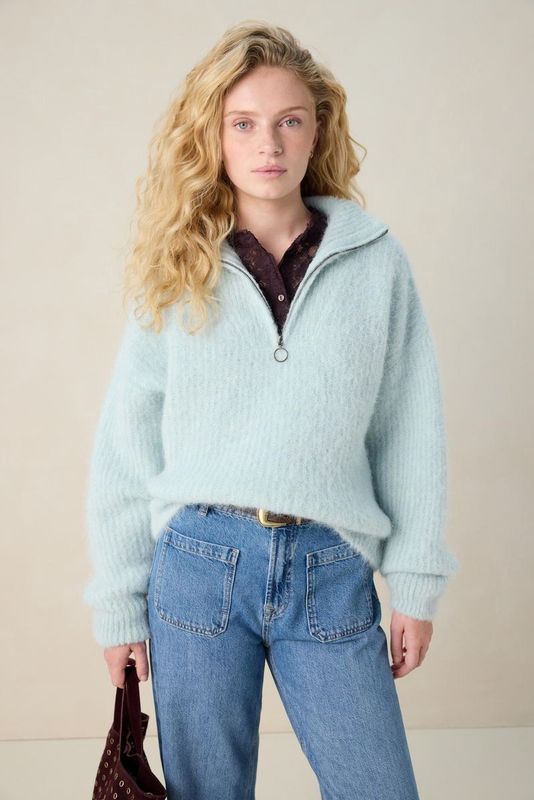 Sissy-Boy - Blauwe Trui - Met Rits - Lange Mouwen - Relaxed Fit