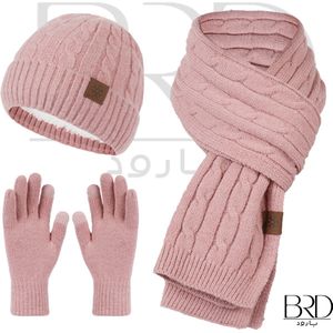 BRD® Winter | Winter set voor volwassenen Roze - gevoerde muts, sjaal en handschoenen dames winter 3 delig gebreid