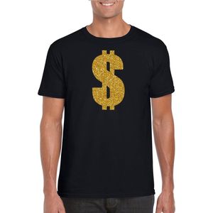 Gouden dollar / Gangster verkleed t-shirt / kleding - zwart - voor heren - Verkleedkleding / carnaval / outfit / gangsters L