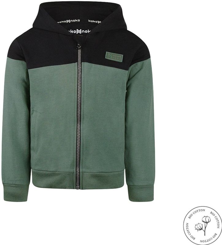 Koko Noko - Bio Cotton - Sweater met capuchon en rits - Jongens - Dark green - Maat 92