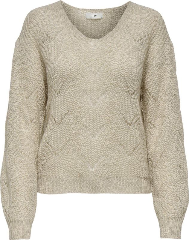 JDY - JDYBADUT - Gebreide Pullover - Gebroken Wit - V-Hals - Lange Mouwen - Glitterdetail