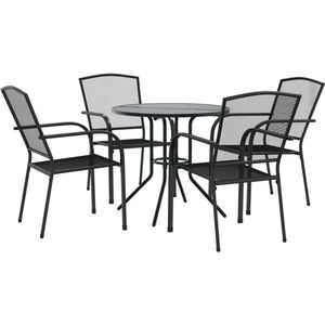 vidaXL Tuinstoelenset - Tuinstoelensets - Tuinstoel - Tuin Stoel - 5-delige Tuinset stapelbaar gepoedercoat staal antracietkleurig