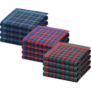 Zakdoeken van katoen - 12x stoffen zakdoeken in set - zakdoek van stof voor dames heren kinderen - herbruikbaar - verschillende kleuren