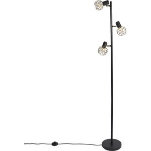 QAZQA mesh - Moderne Vloerlamp | Staande Lamp - 3 lichts - H 150 cm - Zwart Goud - Woonkamer | Slaapkamer