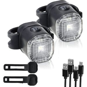 Helmlamp LED Fietsverlichting Set 2 Stuks - USB-C Oplaadbaar & Waterdicht - Witte Voorlampen voor MTB | Racefiets | E-bike en Helmverlichting - Werkverlichting