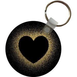 Sleutelhanger - Gouden hart op een zwarte achtergrond - Plastic - Rond - Uitdeelcadeautjes