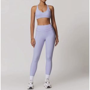 Eclipse Long Gym Set – Maat L - Lila - 2-delig: Bra Top & Legging – Paars - Seamless Sportset Dames