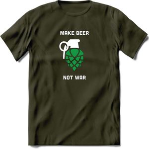 Make Beer Not War Bier T-Shirt | Unisex Kleding | Dames - Heren Feest shirt | Drank | Grappig Verjaardag Cadeau tekst | - Leger Groen - S