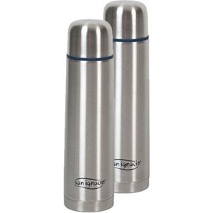 Set van 2x stuks RVS thermosfles/isoleerkan 350 ml - Thermosflessen en isoleerkannen voor warme / koude dranken onderweg