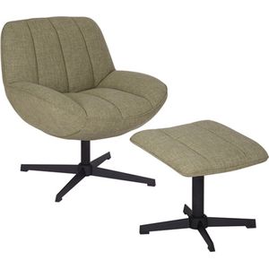 Bronx71® Draaifauteuil met hocker Santa linnen olijfgroen