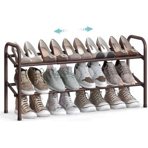 Schoenenrek, schoenenstandaard, 2 niveaus, metalen rek, verstelbaar, schoenen, staand rek, voor hal, garderobe, entree, brons