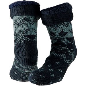 Blauw/grijze gevoerde huissokken/slofsokken voor heren