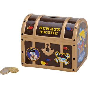 Spaarpot Schatkist Piraat design keramiek bruin (breedte / hoogte / diepte) 14x12x10cm