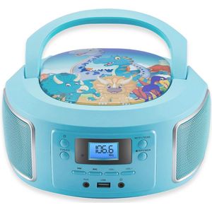 Draagbare boombox, FM-radio, AUX-in, CD/CD-R, USB, hoofdtelefoonaansluiting, compacte installatie, cd-speler, cd-radio, stereo-installatie, kinderradio, boombox (Gubby groen)