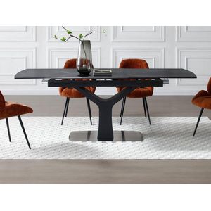 Vente-unique Verlengbare eettafel 6 tot 8 plaatsen van keramiek, gehard glas en metaal - Zwart marmereffect - COLBY van Maison Céphy L 210 cm x H 76 cm x D 90 cm