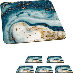 Onderzetters voor glazen - Marmer - Verf - Glitter - Goud - 10x10 cm - Glasonderzetters - 6 stuks