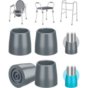 Kruktips (4-Pack), 25 mm Robuuste Rubberen Vervangtips voor Looprekken, Toiletten, Douchestoelen, Krukken, Wandelstokken, Anti-Slip Caps, Grijs