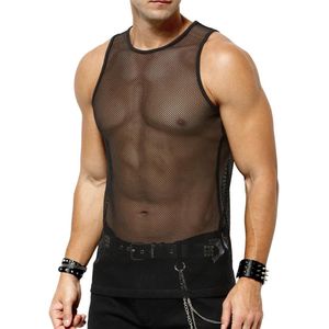 Heren Tanktop mouwloos sport fitness onderhemd Muscle Vest transparant Zomer Tops
