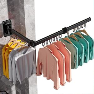 Droogrek wandmontage kledingstandaard muur, aluminium kledingstang wasdroger opvouwbaar voor balkon, slaapkamer zwart