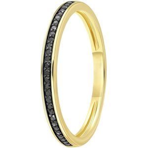 Lucardi Dames Railring 29 zwarte diamanten 0,08ct - Ring - Moederdag Cadeautje - 14 Karaat Goud - Geelgoud