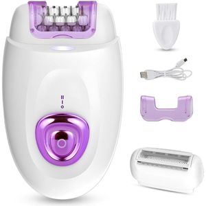 Epilator-Gezichtsepilator vrouw- Epilator voor dames- voor ontharing met scheeropzetstuk en trimmeropzetstuk- 2-in-1 elektrisch scheerapparaat en haarverwijderaar-paars