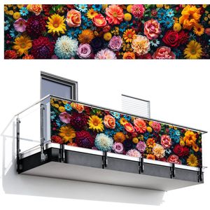 Balkonscherm 300x80 cm - Balkonposter Bloemen - Planten - Kleurrijk - Balkon scherm decoratie - Balkonschermen - Balkondoek zonnescherm