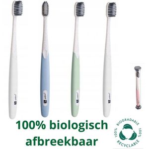 Yakki 4 stuks 100% biologisch afbreekbare tandenborstels - antibacteriële actieve koolstofvezels