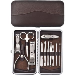 Professionele manicure- en pedicureset, manicureset voor mannen en vrouwen, manicure- en pedicureset, 12-delig, roestvrij staal, nagelschaartje, nagels, handen en voeten, inclusief reistas