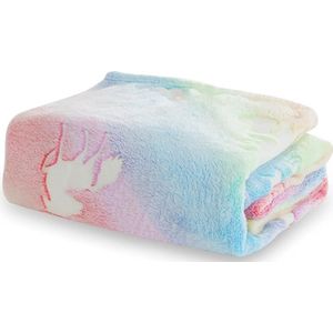 Dekdeken - Glow In The Dark - Kleurrijke Eenhoorn - Fleece - 120 x 150 cm