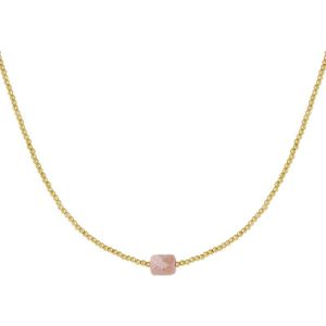 YEHWANG - Ketting Kralen met Grote Steen - Roze - Stainless Steel