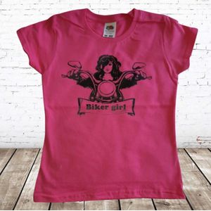 Kinder T-shirt Biker Girl roze -Fruit of the Loom-110/116-t-shirts meisjes