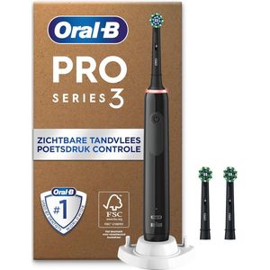 Zwarte Elektrische Tandenborstel met Drukcontrole en 3 Opzetborstels