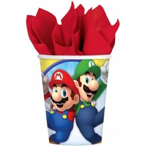 16x stuks Super Mario thema bekers 266 ml - Kinder verjaardag feestartikelen- wegwerpbekertjes