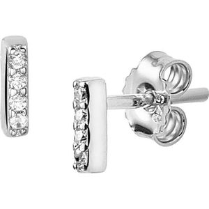 The Jewelry Collection Oorknoppen Balkje Zirkonia - Zilver Gerhodineerd
