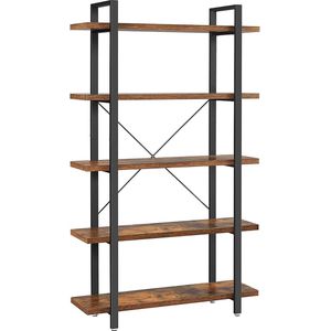 Parya Home - Houten Boekenrek - Met 5 planken - Industrieel - Vintage - Hout/Metaal - Bruin/Zwart