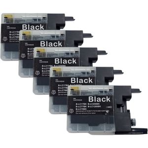 KATRIZ® huismerk inkt voor Brother LC1240Zwart/LC1280Zwart | 5x30ml| Geschikt voor Brother DCP J525W / J725 DW / J925DW / MFC J430W /J5910DW/ J625DW/ J6510CW/ J6510DW/ J6710CW/ J6710DW/ J6910CDW/ J6910DW/ J825DW / Brother MFC-J6510DW/6710DW/6910DW
