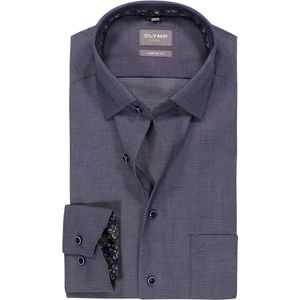 OLYMP Luxor comfort fit overhemd - structuur - marine blauw - Strijkvrij - Boordmaat: 48