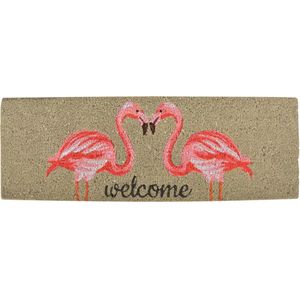 Flamingo thema deurmat/buitenmat kokos 25 x 75 cm - Deurmatten/buitenmatten/schoonloopmatten/borstelmatten